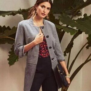 Dappled Striped Collarless Car Coat